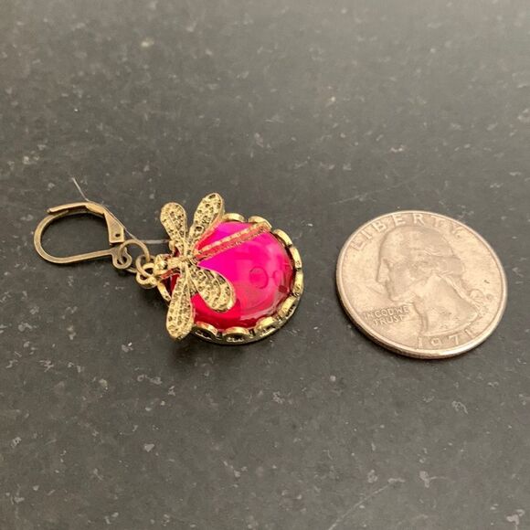 Iced Out Pink Dragonfly Insect Animal Vintage Style Crystal Men’s Earrings Gift - Picture 7 of 10